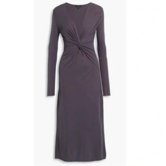 RAG & Bone Jules Jersey Twist Front Long Sleeve A-Line Slim Fit Midi Dress NEW - Picture 10 of 12